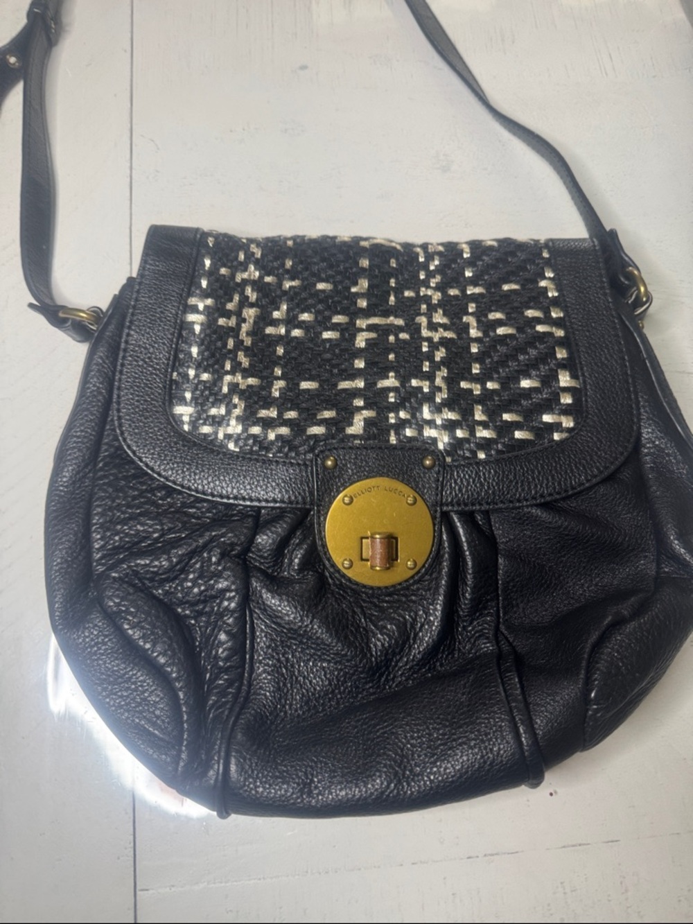 Elliot Lucca Leather Pebbled Black Satchel Bag Purse Handbag